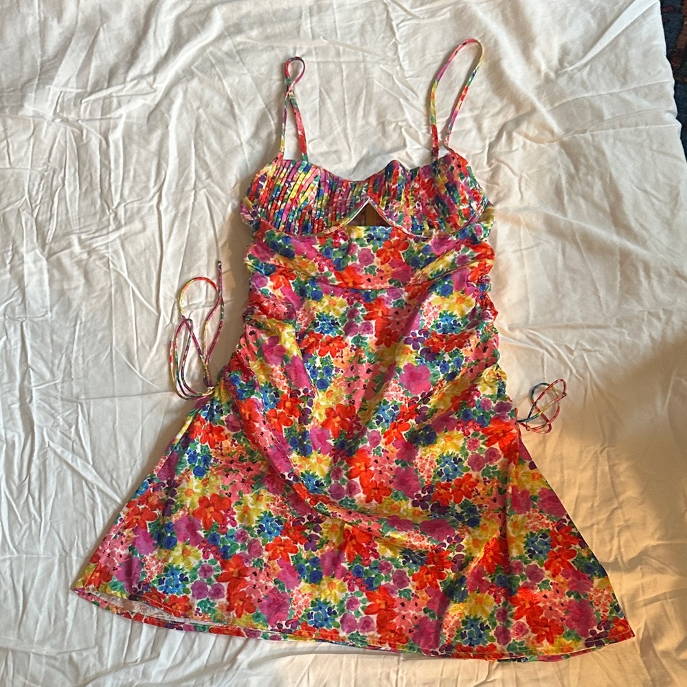 Floral Multicolor Women's Satin mini dress